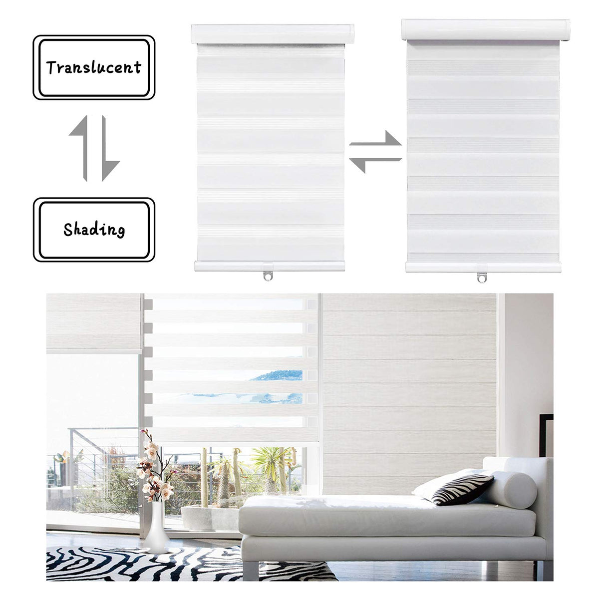 HTTMT Cordless Zebra Roller Blinds – Brown, 72" Wide, Sheer & Privacy Combo
