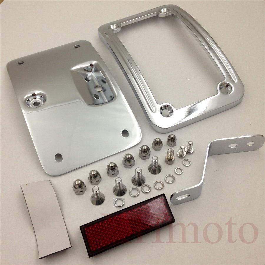 HTT Motorcycle Chrome Laydown Curved License Plate Bracket Tag Holder