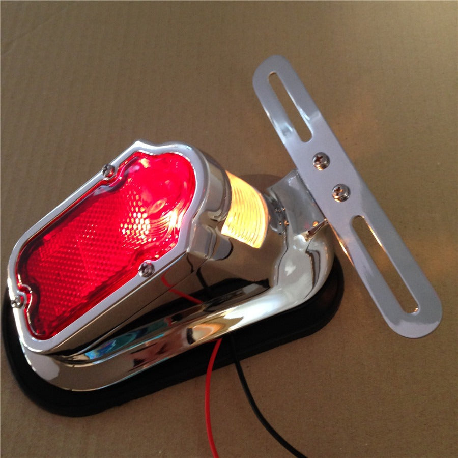 Motorcycle Chrome Red Tombstone Brake Tail Light Signal For Harley
