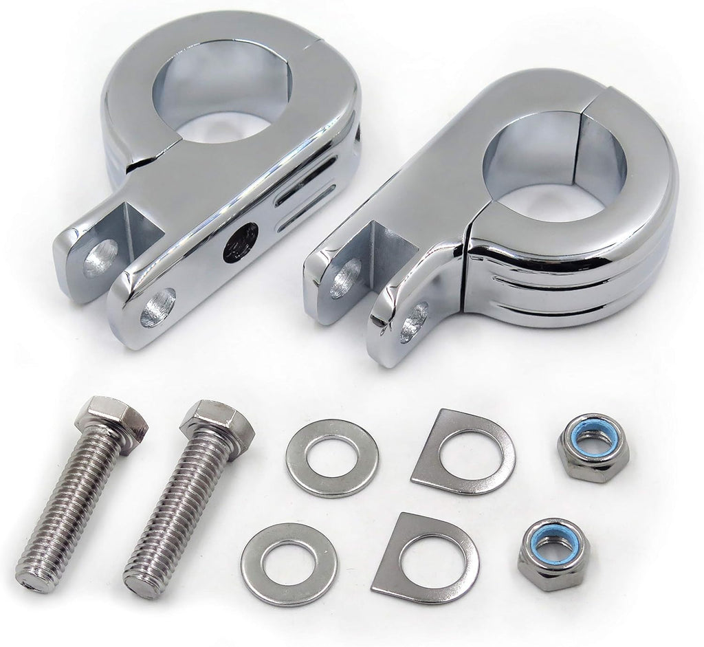 HTTMT MT216-055- Chromed Foot rest footpeg P-Clamp mounting kits Compatible with harley 1 1/4 Inches highway bars