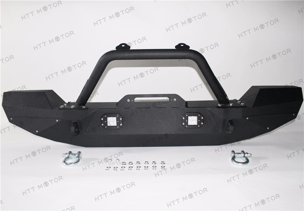 HTTMT- Front Bumper LED Light D-Ring Clevis Winch Plate Bolt-on Jeep JK Wrangler 07-17