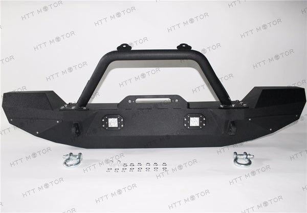 HTTMT- Front Bumper LED Light D-Ring Clevis Winch Plate Bolt-on Jeep JK Wrangler 07-17