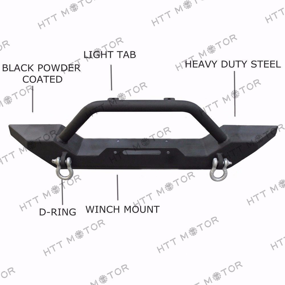 HTTMT- 1986-2006 Jeep Wrangler TJ YJ Front Bumper Winch Plate D-Ring Rock Crawler Black