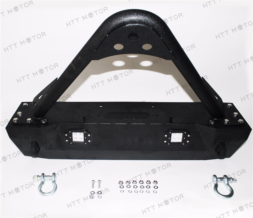 HTTMT- 07-17 Jeep JK Wrangler Stubby Rock Crawler Front Bumper+ LED Light +Winch Plate