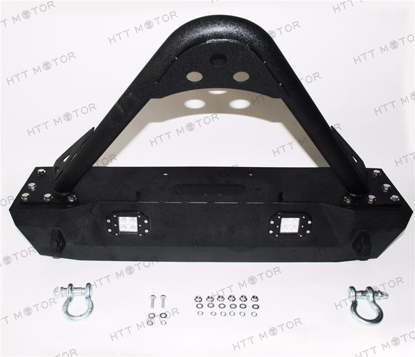 HTTMT- 07-17 Jeep JK Wrangler Stubby Rock Crawler Front Bumper+ LED Light +Winch Plate