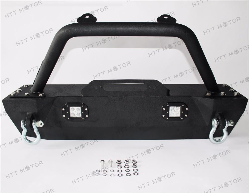 BLACK TEXTURED FRONT BUMPER FOR 07-17 JEEP WRANGLER JK W/D-RINGS LED LIGHTS