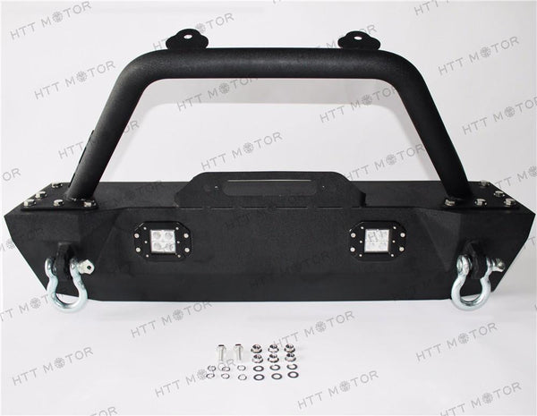 BLACK TEXTURED FRONT BUMPER FOR 07-17 JEEP WRANGLER JK W/D-RINGS LED LIGHTS