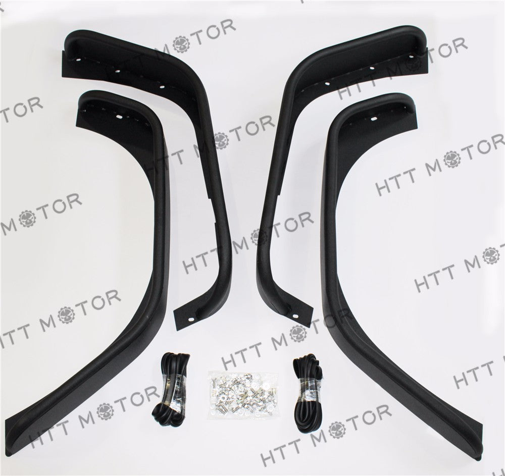 HTTMT- STEEL FLAT 4PCS FENDER FLARES BLACK TEXTURED FINISH FOR 07-17 JEEP WRANGLER JK