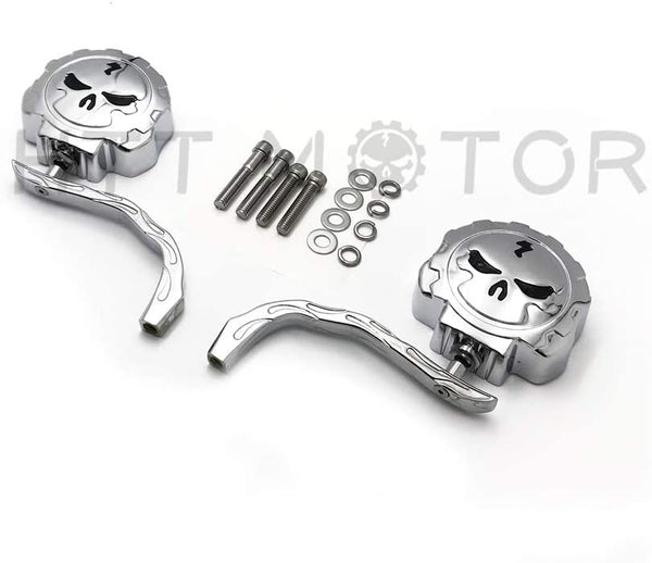 Compatible with Universal Motorcycle Bike Skeleton Skull Rear view Side Mirror 8mm 10mm Chrome