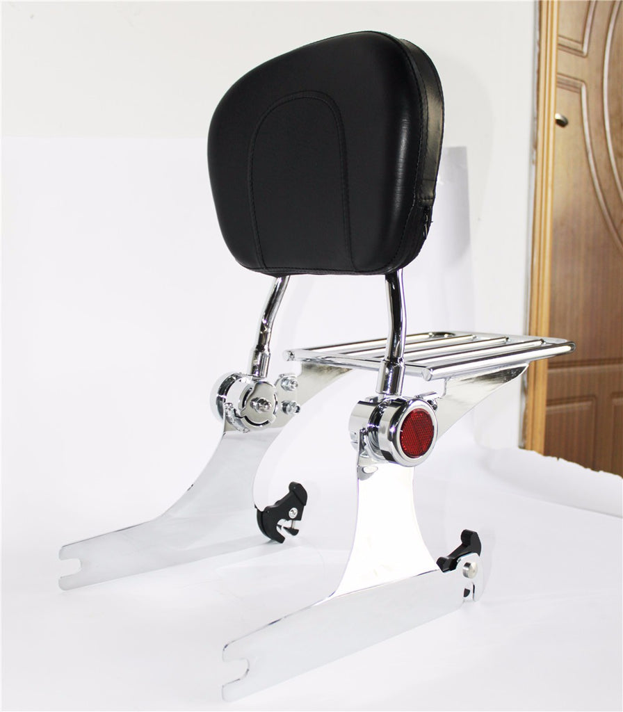 HTTMT- Adjustable Backrest Sissy Bar w/ Luggage rack For Harley Dyna 02-05 Chrome