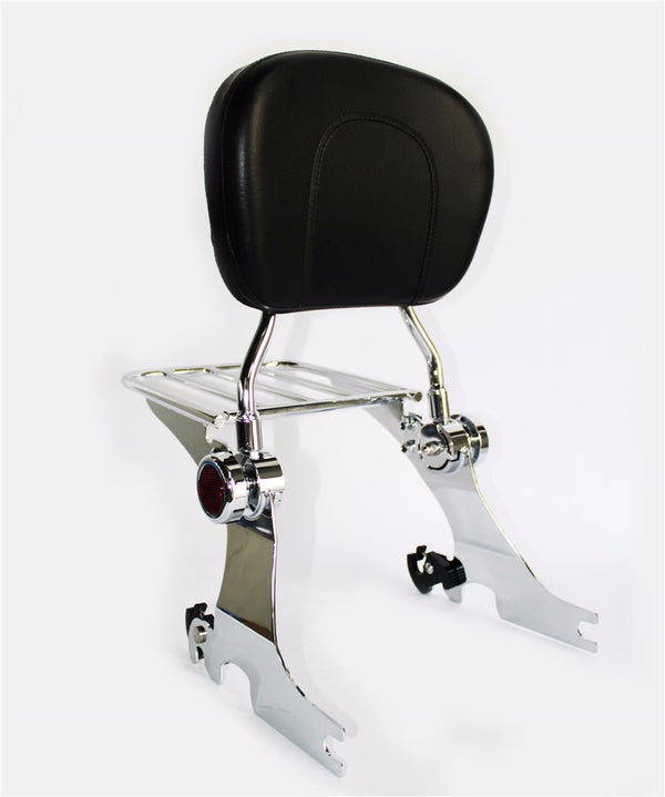 HTTMT- Adjustable Sissy Bar for 04-UP Harley Sportster Backrest w/ Rack Chrome