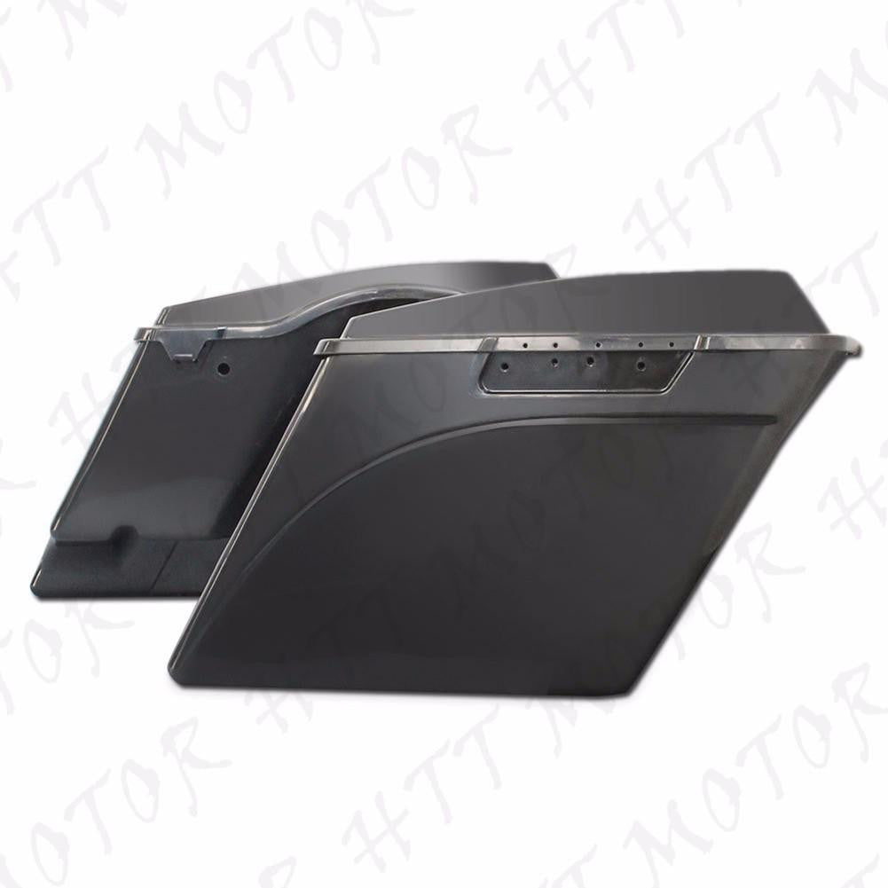 4" Stretched Unpainted Black Saddlebags W/ Lib For '94-'13 Harley Touring Street - HTT Motor