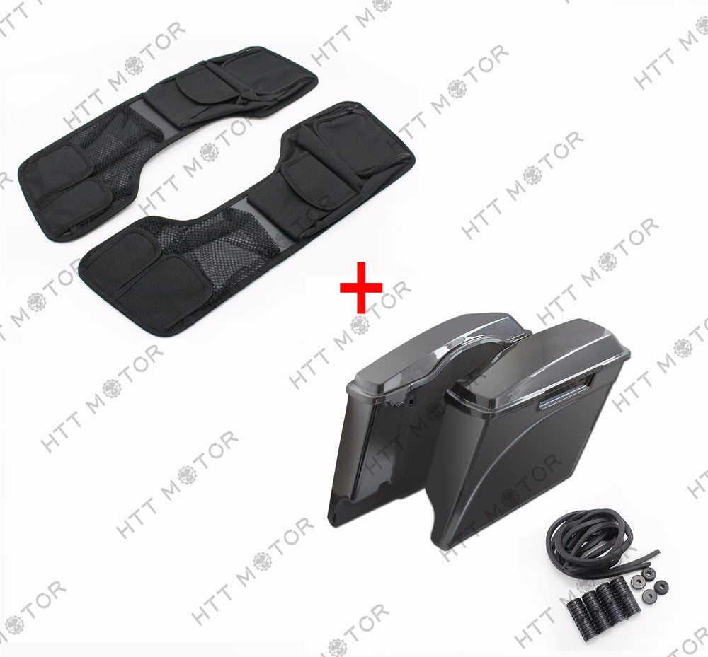 HTTMT- 4" Stretched Unpainted Saddlebags & Lid Organizer Set For 94-13 Harley Touring