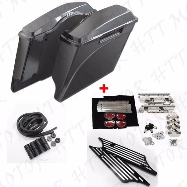 ZXMT Hard Saddle Bags With Latch Lids & Hardware Kit For Harley Touring 2014-Up - Black/Chrome
