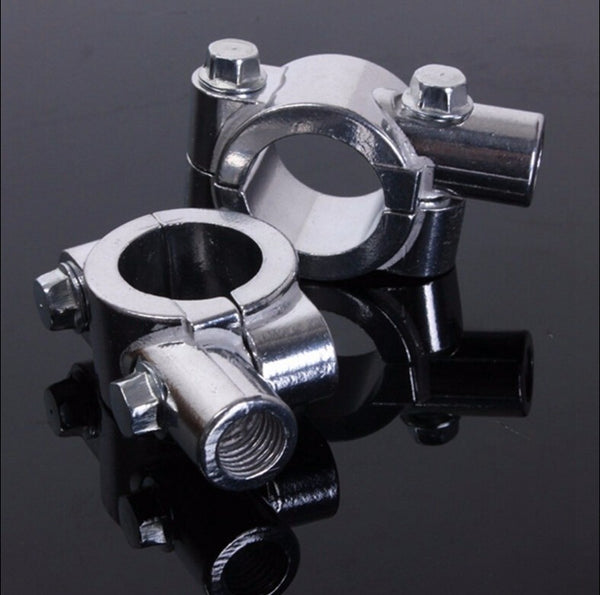 HTTMT- 8MM Chrome 7/8" 22mm Motorcycle HandleBar Mirror Thread Mount Holder Clamp Adaptor