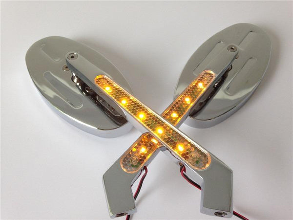 Alloy Turn signals Running Custom Mirror for Harley softail FatBoy OVAL Shape