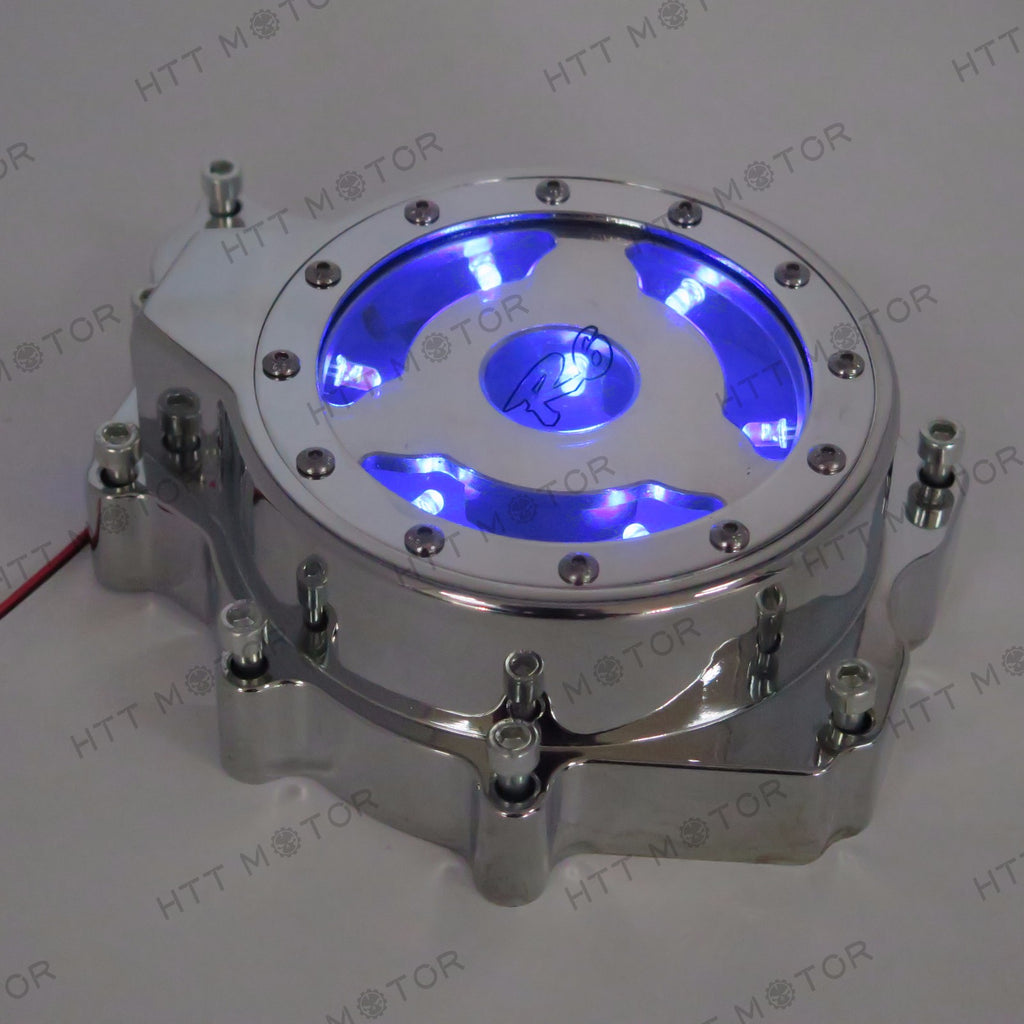 HTTMT- Blue LED Stator Engine Cover See Through For Yamaha 06 YZF-R6S/03-06 YZF-R6 Chrome