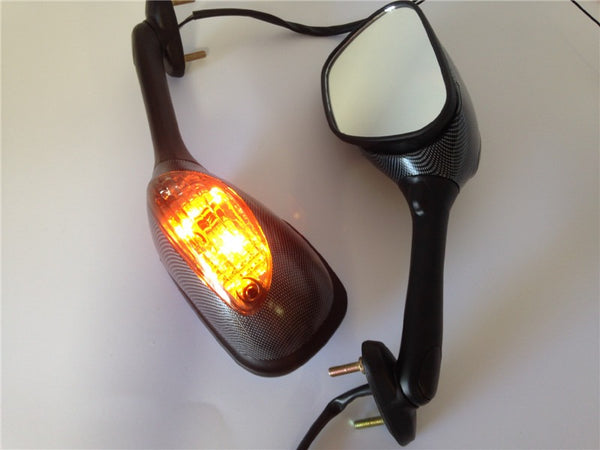 HTT Motorcycle Carbon Smoke Integrated Turn Signal Mirrors For 2003-2008 Suzuki SV650 SV650S/2003-2007 SV1000 SV1000S