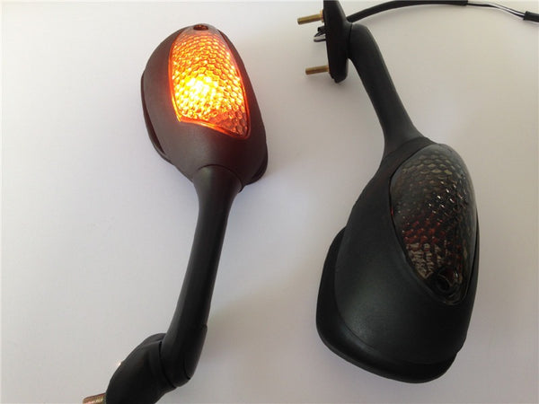 HTT Motorcycle Black Smoke Integrated Turn Signal Mirrors For 2006-2015 Suzuki GSX-R 600 750/ 2001-2015 GSX-R 1000/2003-2008 Suzuki SV650 SV650S/2003-2007 SV1000 SV1000S - HTT Motor
