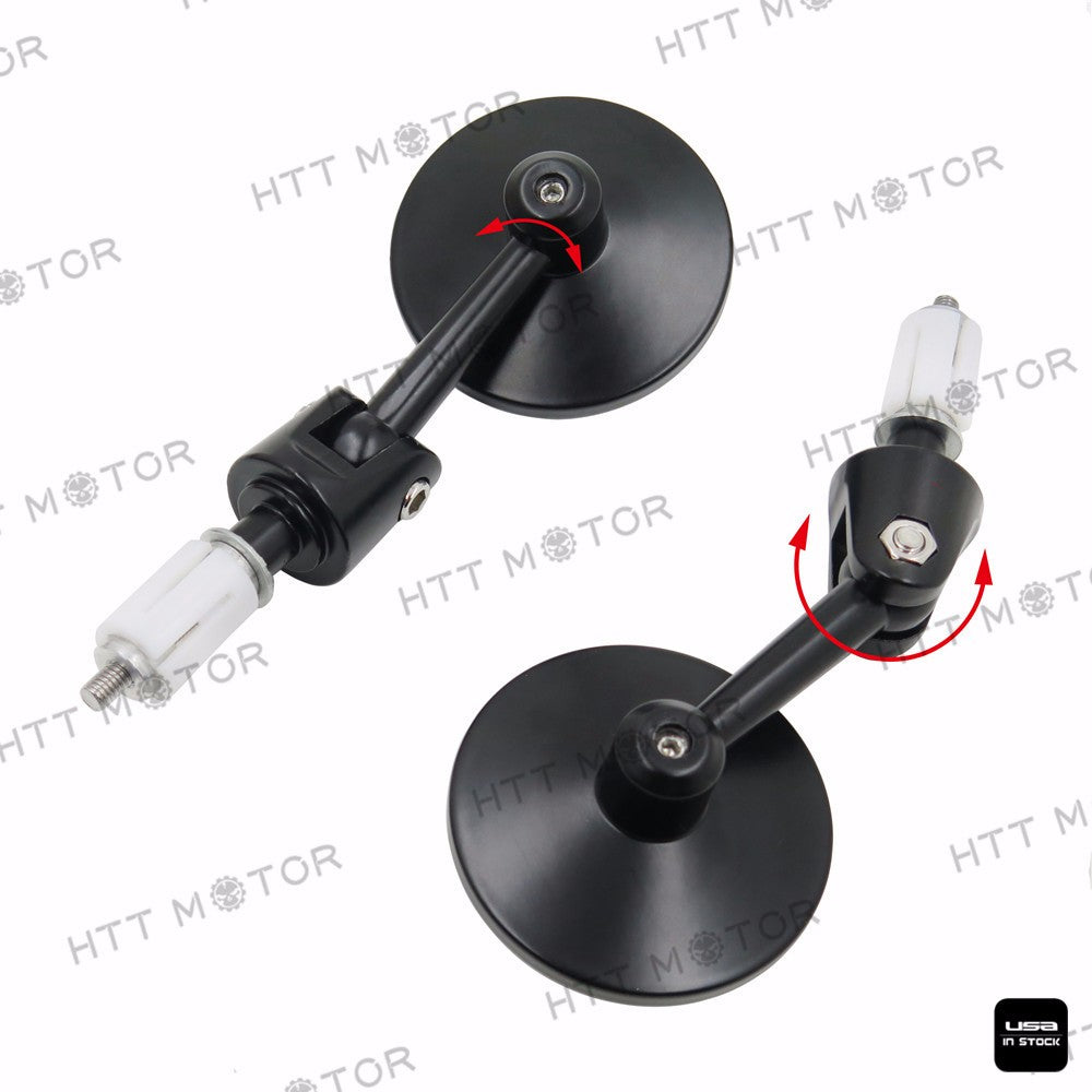 HTTMT- Round Bar End 1" 25MM Mirrors For Aprilia Vespa Kymco Piaagio Ktm Bmw Black
