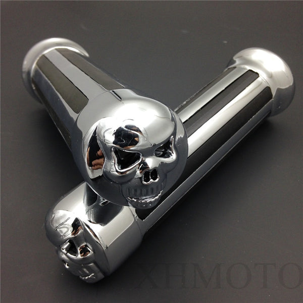HTT Motorcycle Hand Grips 7/8" Handlebar For Harley XL 883 Hugger Sportster Cruiser CHROMED
