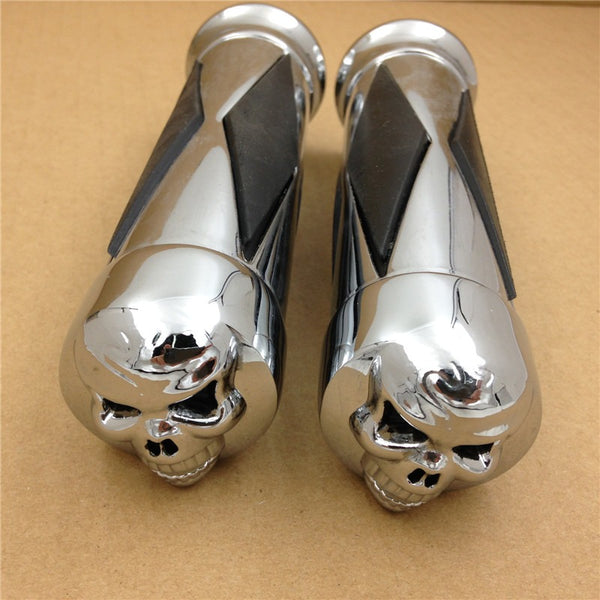 HTT Motorcycle Chrome Skull Diamon Hand Grip Handlebar Grips 1" 25mm For Suzuki Marauder Intruder 800 1400 1500 Boulevard