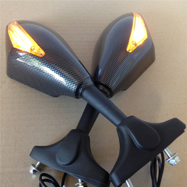 HTT Turn Signal Mirrors Fit For Suzuki Gsxr Hayabusa Sv650S Katana Rf600R Carbon+Cl