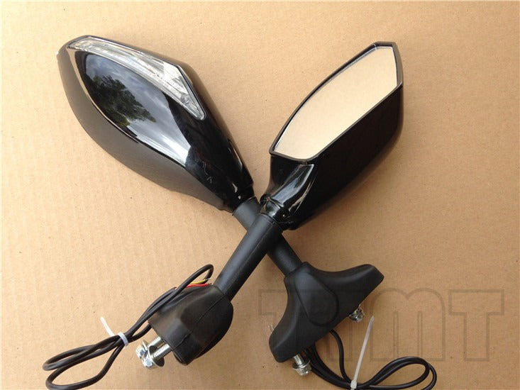 HTT Motorcycle Integrated LED Turn Signals Side Mirrors for universal Gloss black