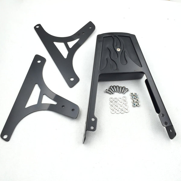 HTT Motorcycle Black Flame Backrest Sissy Bar With Leather Pad For Harley Davidson Softail Flstc Flstf Flstn Flsts FLSTSC FXST FXSTB FXSTS FXSTSB