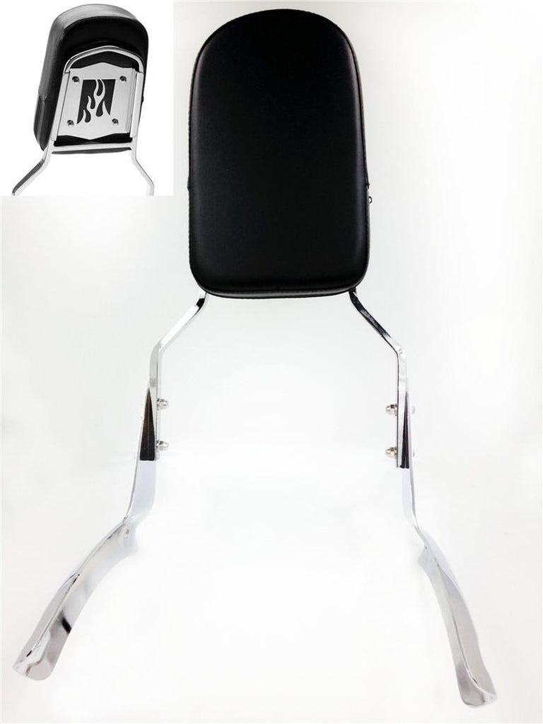 HTT Motorcycle Chrome Flame Backrest Sissy Bar with Leather Pad For Honda Shadow Aero 1100
