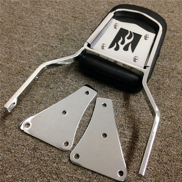 HTT Motorcycle Chrome Flame Backrest Sissy Bar With Leather Pad For 1986-2013 Kawasaki Vulcan 1500 Classic