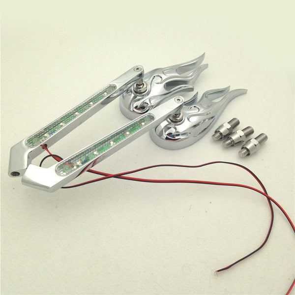 HTT Motorcycle Custom Chromed Flame Shape LED Turn Signal Integrate Mirrors For All Honda Kawasaki Suzuki Cruiser Bikes