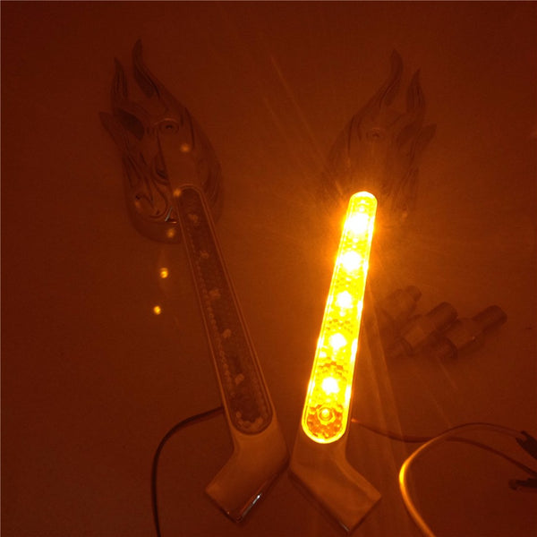 HTT Motorcycle Custom Chromed Flame Shape LED Turn Signal Integrate Mirrors Fit all Yamaha Cruiser Bikes models including Royal Star Stratoliner Roadliner Road Star V-star Warrior V-Max Virago