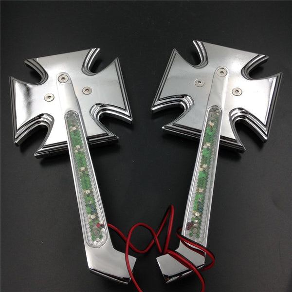 Alloy Cross Turn signals Running Custom Mirror for Harley softail FatBoy OVAL Shape