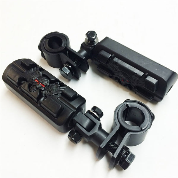 HTT Wing Skull Zombie 1" 1-1/4" Highway Stiletto 4475 Pegs Clamp For Honda VT750 Shadow 750 VT750C ACE Black Body Black Rubber