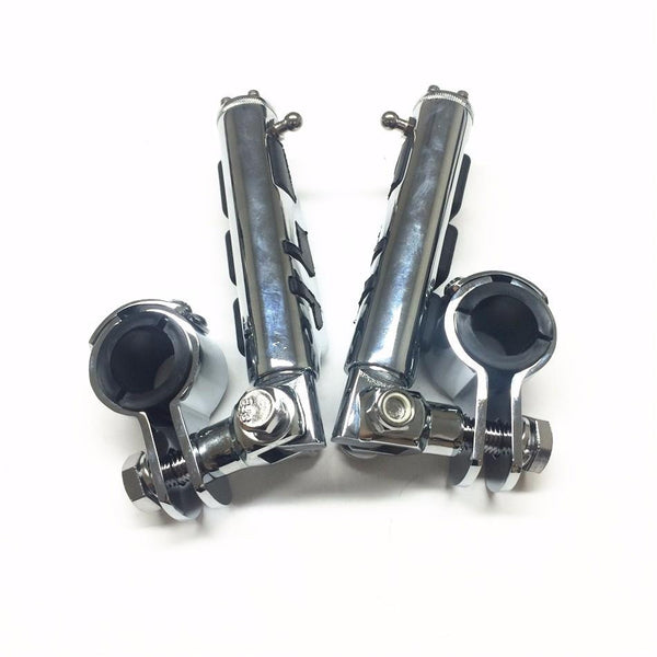 1" 1-1/4" Highway Radical Stiletto 4475 Foot Pegs Clamps For Harley Sportster Chrome Body Black Rubber