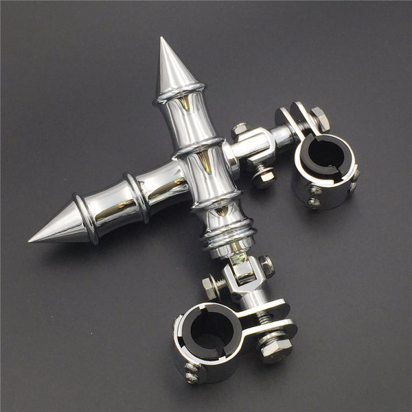 HTT Motorcycle Chrome Foot Peg Footrest with Mounting Kit Clamps 1"and 1 1/4" For Yamaha V-STAR Roadstar Suzuki Boulevard Front Engine Guard Frame Tube Triumph Rocket