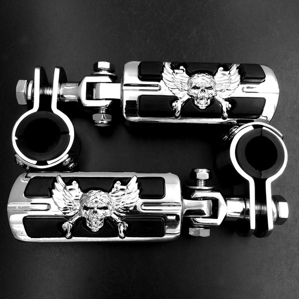 Wing Skull Zombie 1" 1-1/4" Highway Stiletto 4475 Pegs Clamp For Honda VT750 Shadow 750 VT750C ACE Chrome Body Black Rubber