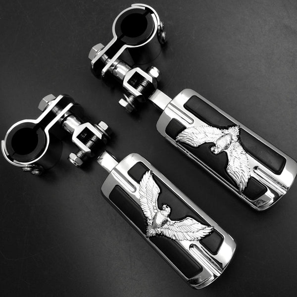 Eagle Hawk Shape 1" 1-1/4" Highway Stiletto 4475 Pegs Clamp For Honda VT750 Shadow 750 VT750C ACE Chrome Body Black Rubber