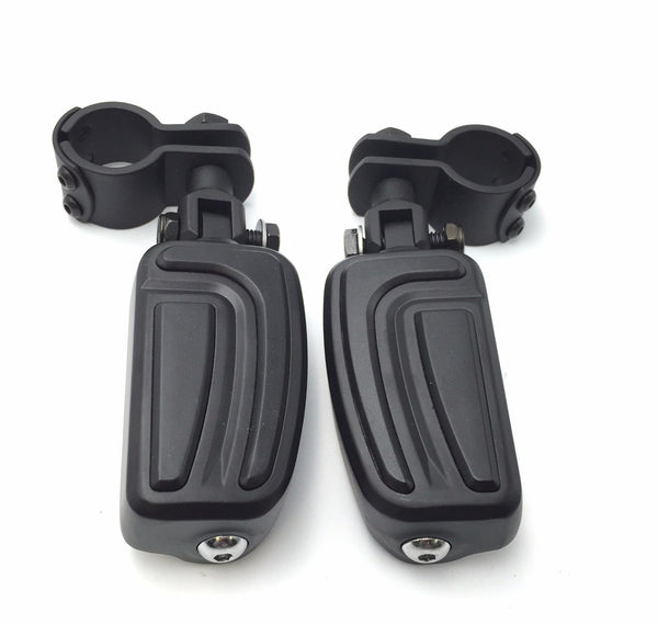 HTT Motorcycle Black AirFlow Arrow Foot Rest Foot Pegs with 1" and 1 1/4" Mounting Bracket For Harley Davidson Softail Dyna Glide Road King Sportster 883 1200 CVO Street Glide Fat Boy Iron