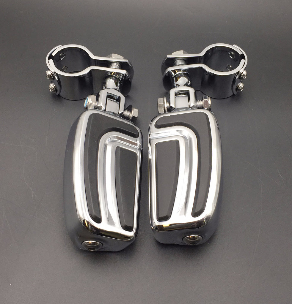 HTT Motorcycle Chrome AirFlow Arrow Foot Rest Foot Pegs with 1" and 1 1/4" Mounting Bracket For Harley Davidson Softail Dyna Glide Road King Sportster 883 1200 CVO Street Glide Fat Boy Iron