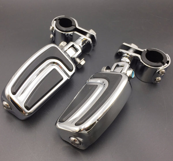 HTT Motorcycle Chrome AirFlow Arrow Foot Rest Foot Pegs with 1" and 1 1/4" Mounting Bracket For Triumph Rocket Yamaha V-STAR Roadstar Suzuki  INTRUDER Boulevard M90  M1500 Kawasaki Vulcan