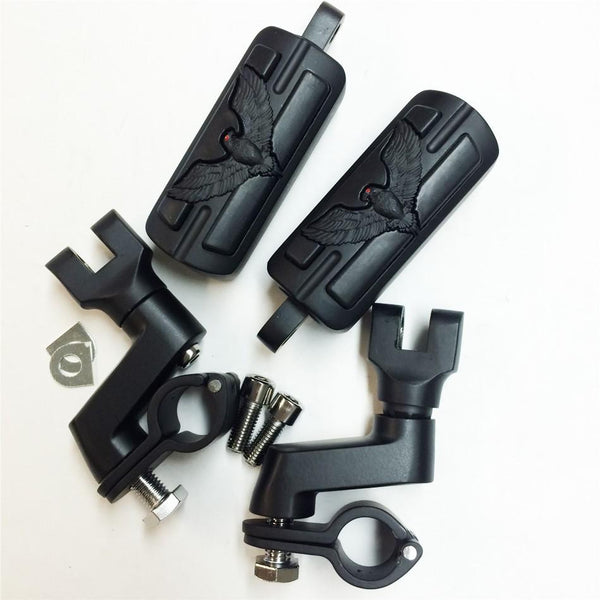HTT Eagle Hawk Shape Front Rider 1" Stiletto 4475 Foot Peg Clamps For Honda Shadow ACE Magna Valkyrie Black Body Black Rubber
