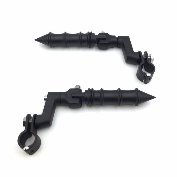 HTT Motorcycle Black Foot Peg Footrest with Mounting Kit Clamps Fits Front Engine Guards with 1 1/4" Diameter Tubing For Honda GoldWing VTX1300 Shadow Valkyrie Triumph