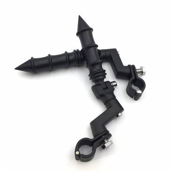 HTT Motorcycle Black Foot Peg Footrest with Mounting Kit Clamps Fits Front Engine Guards with 1-1/4" Diameter Tubing For Yamaha V-STAR Roadstar Suzuki Boulevard Intruder M90