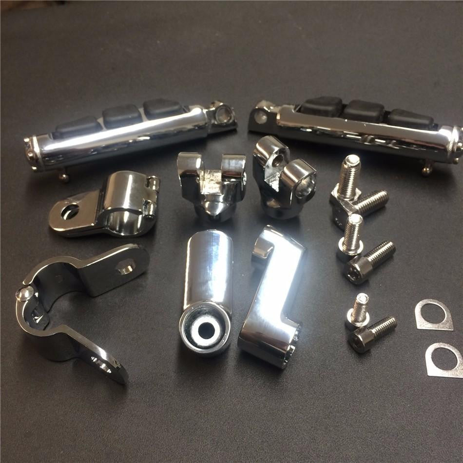 Front Rider 1 1/4" Stiletto 4475 Foot Peg Clamps For Honda Shadow ACE Magna Valkyrie Chrome Body Black Rubber