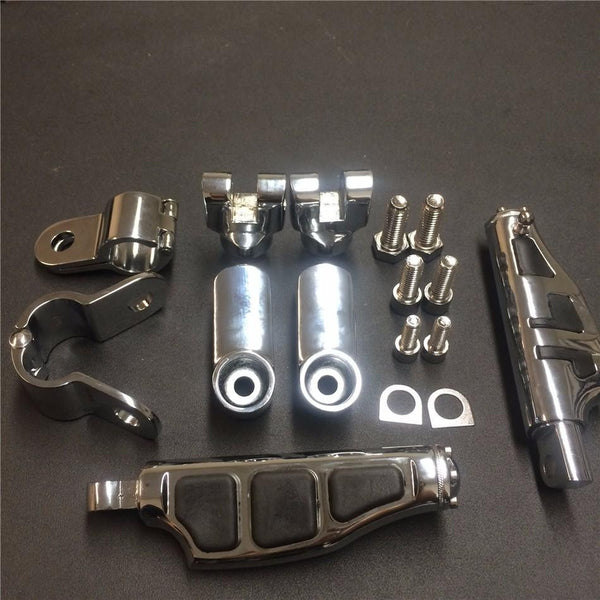 Front 1 1/4" Highway Radical Stiletto 4475 Foot Pegs Clamps For Honda GoldWing GL Chrome Body Black Rubber