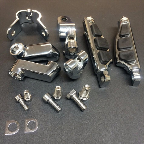 Front Rider 1.5" 1 1/2 " Stiletto 4475 Foot Peg Clamps For Honda Shadow ACE Magna Valkyrie Chrome Body Black Rubber