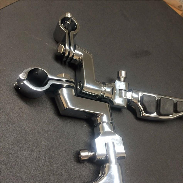 Front 1.5" 1 1/2 " Highway Radical Stiletto 4475 Foot Pegs Clamps For Honda GoldWing GL Chrome Body Black Rubber