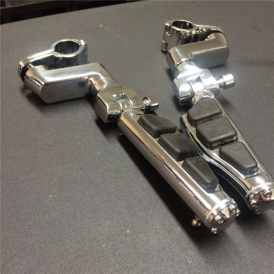 1" ENGINE GUARDS Stiletto 4475 Foot Pegs Clamps For Harley Sportster Touring Chrome Body Black Rubber